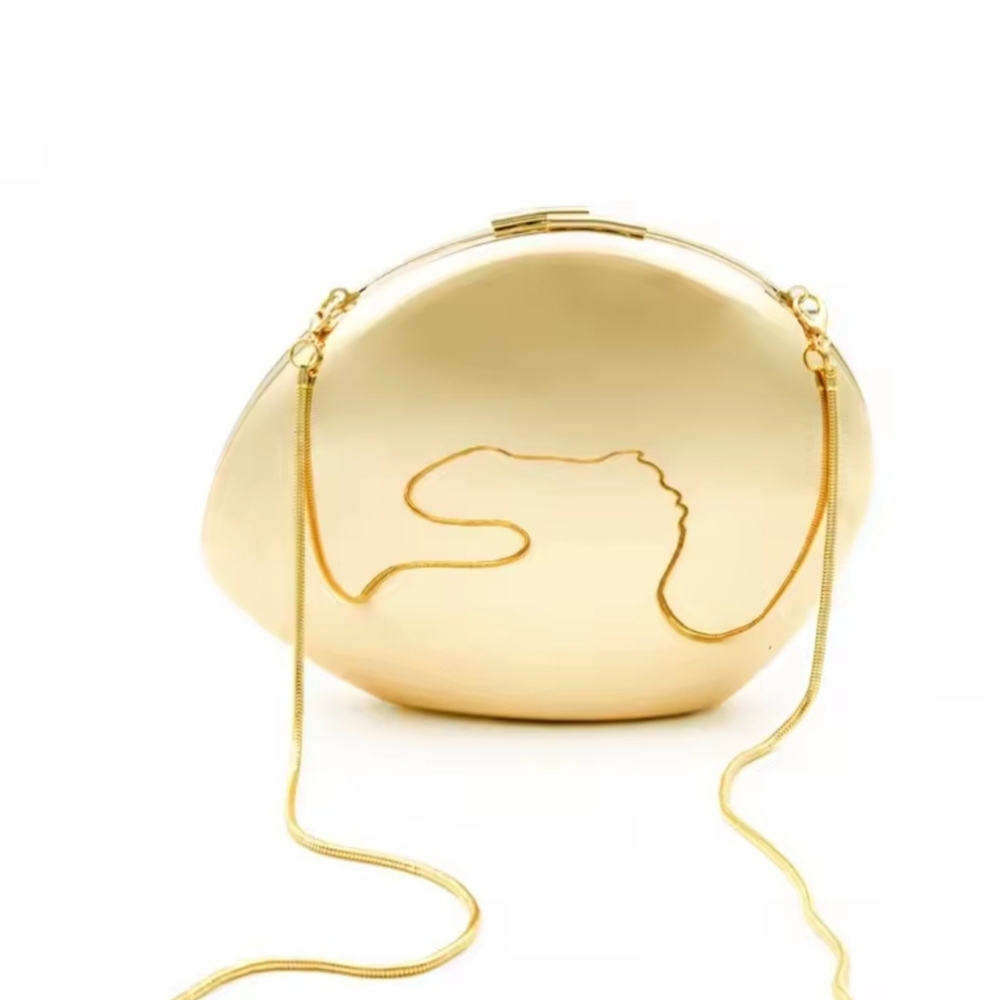 Gold Metallic Sculpted Shell Crossbody Bag